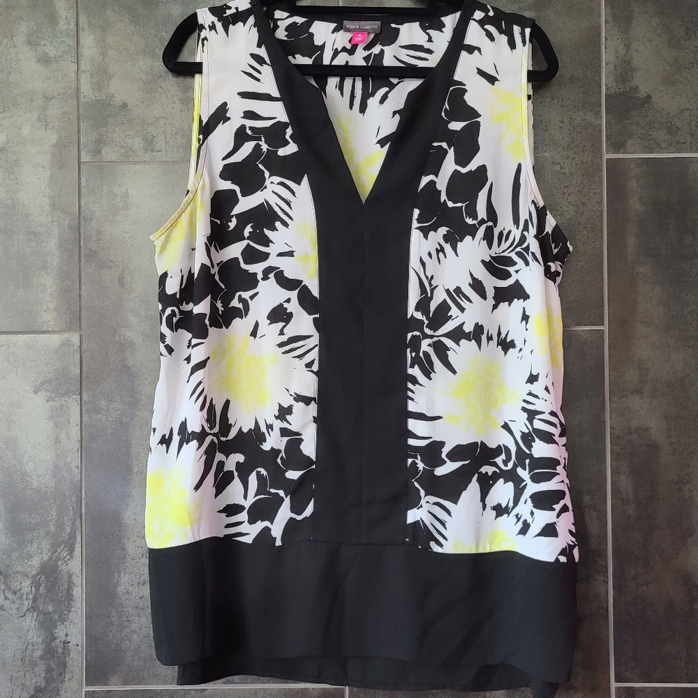 Vince Camuto Black White Yellow Floral Tank XL